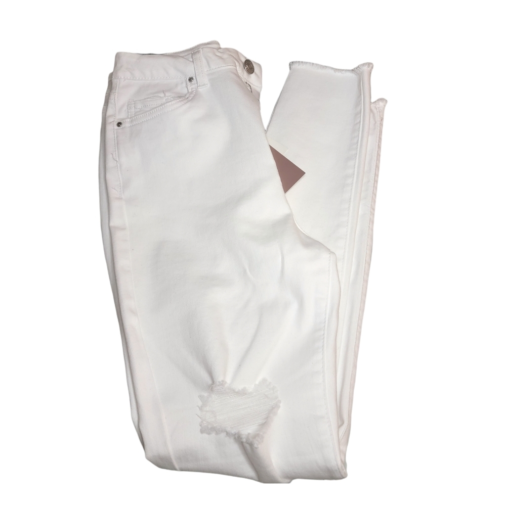 REFUGE HIGH RISE CURVY WOMEN'S WHITE DISTRESSED DENIM SIZE 7 - Picture 3 of 8